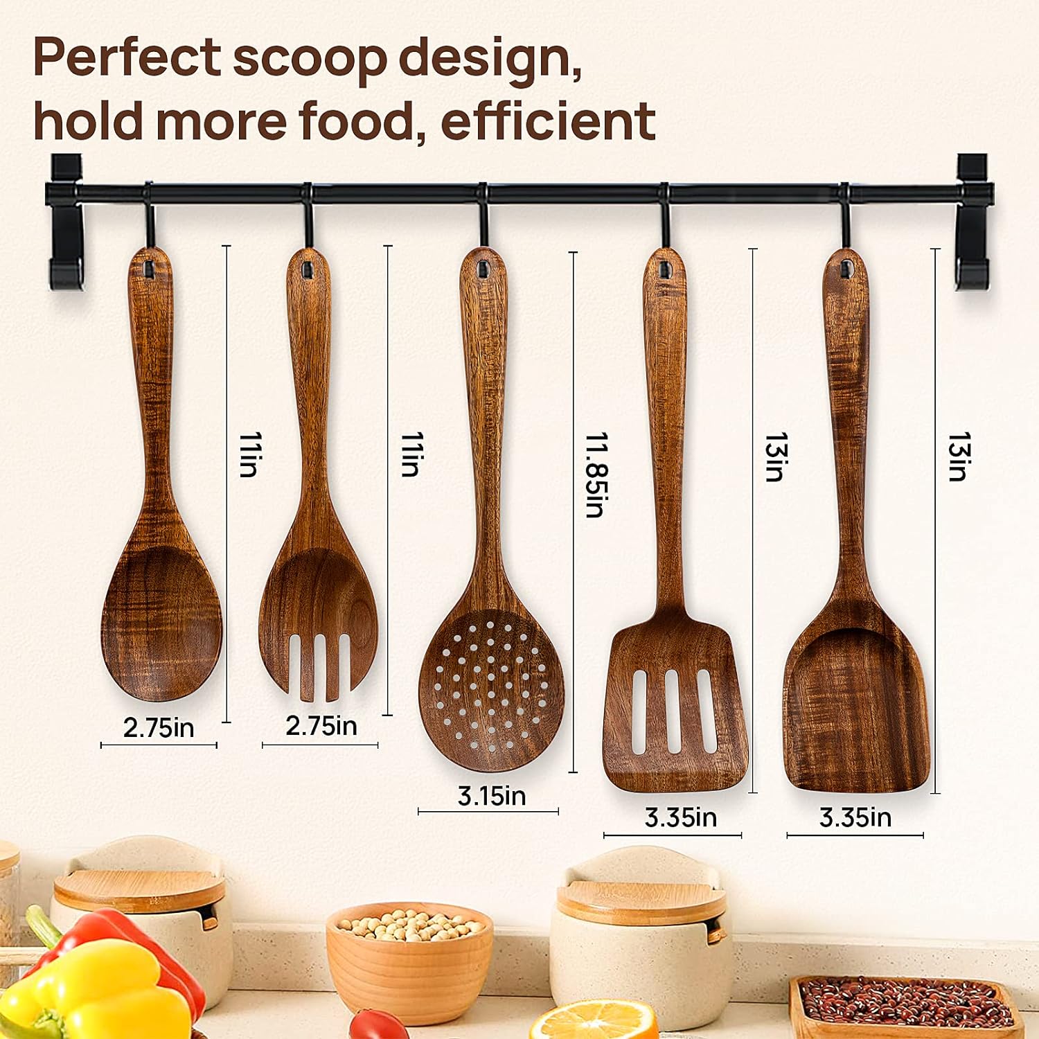 Kitchen Wooden Spoons Utensils, Cooking Utensils, Kitchen Set - Pack of 5