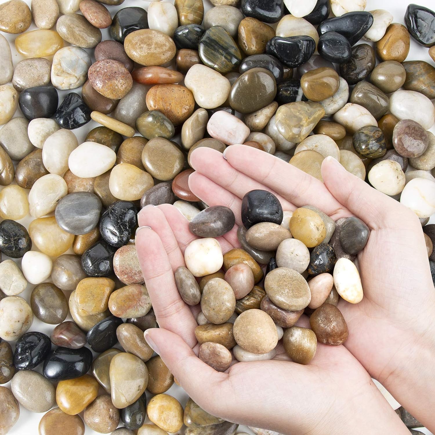 Pebbles Polished Gravel, Natural Polished Mixed Color Stones, Decorative Pebbles -2 Pounds (32-Oz)