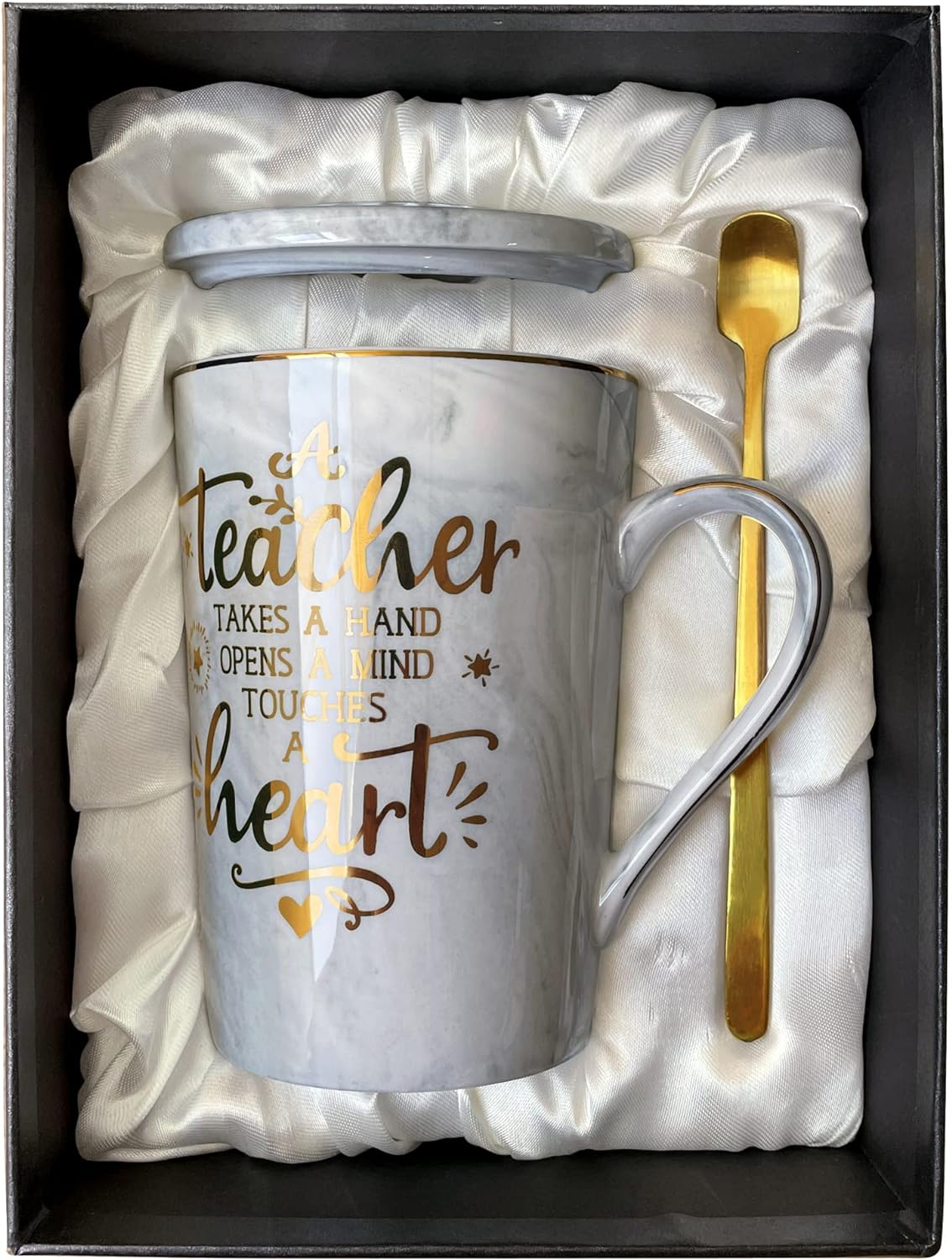 Mothers Day Gifts for Mom from Daughter, Son, Kids - World's Best Mom, Birthday Present, Marble Ceramic Coffee Cup with Lid Cards - 4oz