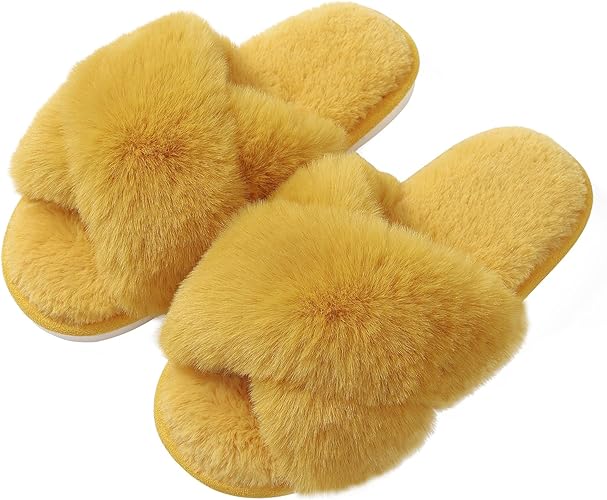 Women's Fuzzy Slippers, House Slippers, Open Toe Slippers