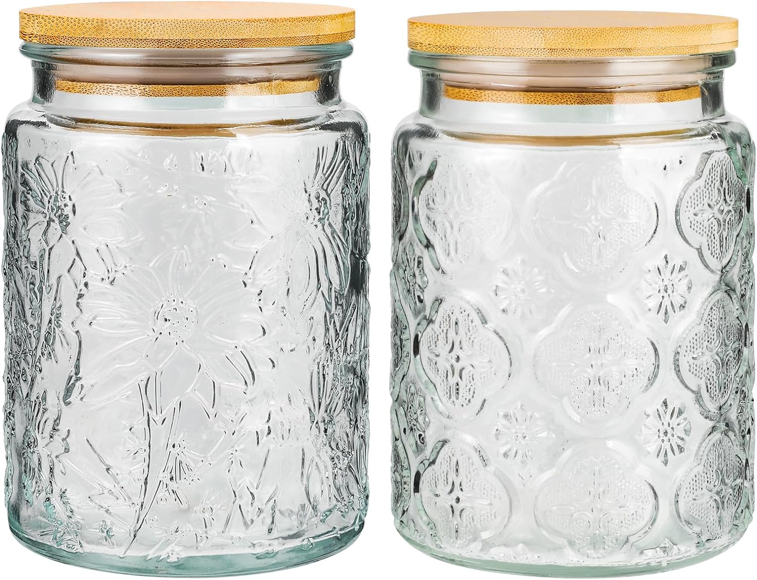 Vintage Glass Jars, Airtight Storage Jars with Bamboo Lid, Food Storage Container Jar, Candy Jar, Pantry, Tea, Sugar, Coffee Tea- 23.5 Oz (2 Pcs)