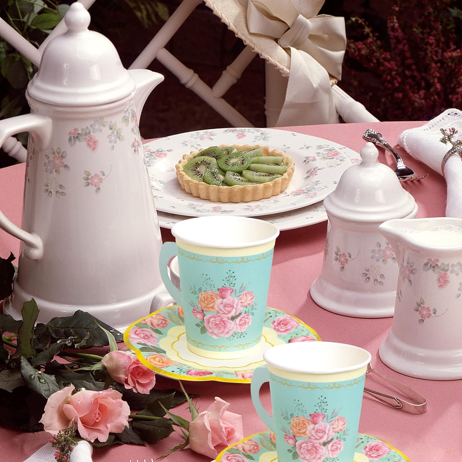 Tea Party Decorations, Paper Cups and Saucers, Disposable  Cups - 24 Sets