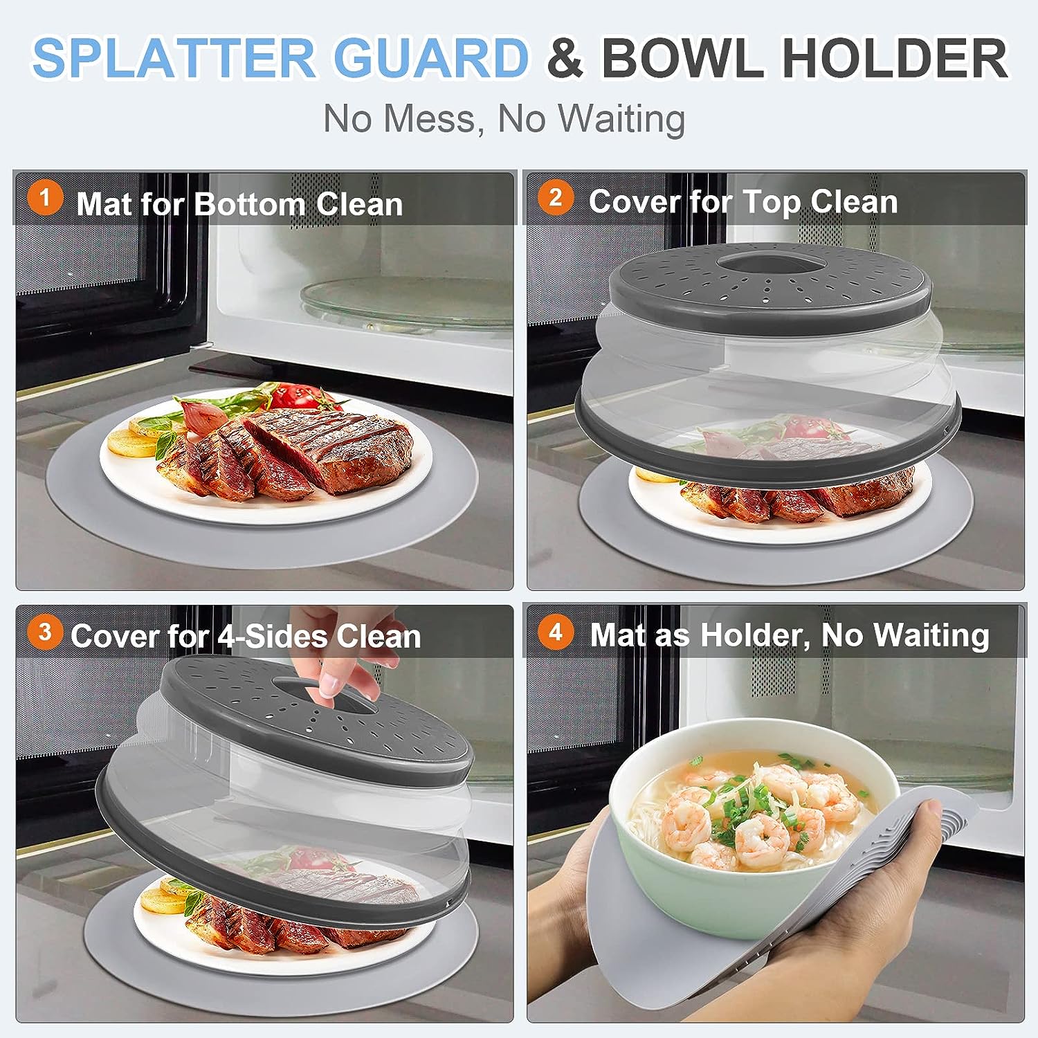 Microwave Food Cover, Collapsible Silicone Mat, Splatter Guard, Plate Holder, Kitchen Colander, Food Cover -10