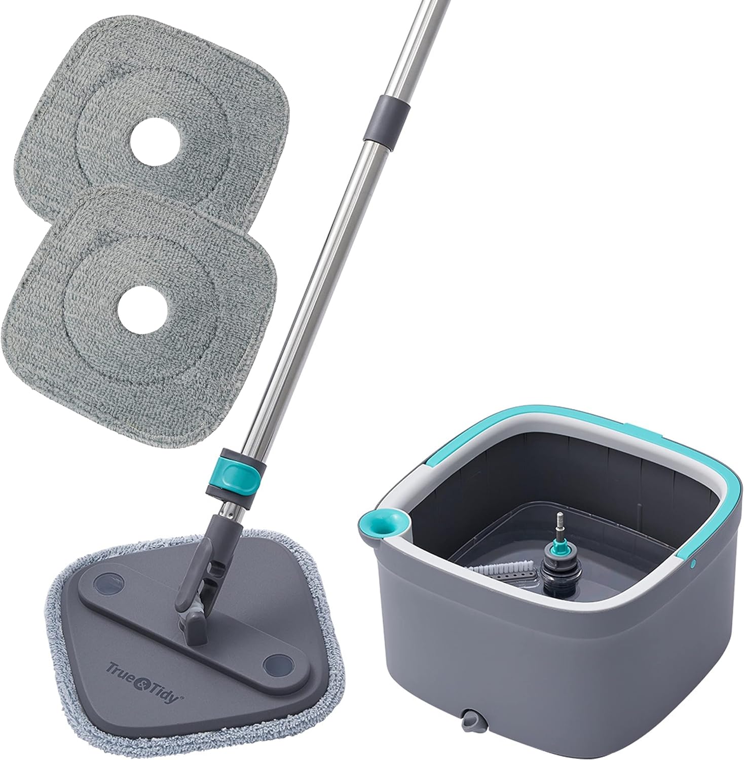 Mop and Bucket, Spin Mop, Dual Compartment Mop Bucket, Cleaning Mop -2 Machine Washable Mop Pads