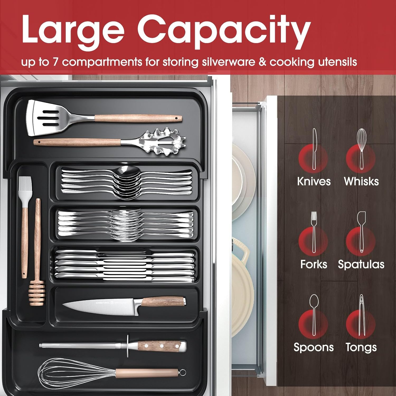 Silverware Organizer, Expandable Kitchen Drawer Organizer, Adjustable Utensil Organizer, Cutlery Drawer Organizer, Multipurpose Kitchen Organizer