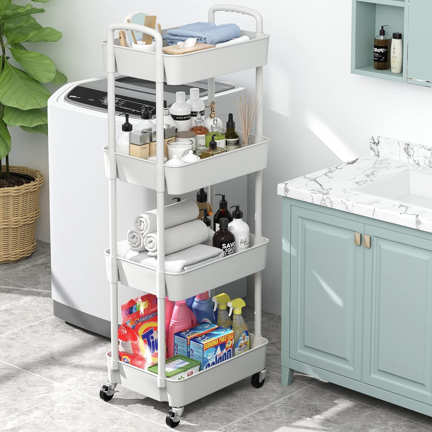 Plastic Rolling Utility Cart, Storage Trolley, Movable Storage Organizer, Storage Cart -3 Tier