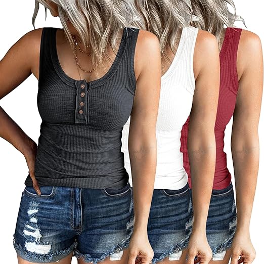 Women Tank Tops, Summer Casual Sleeveless Top, Cami Top -Pack of 3