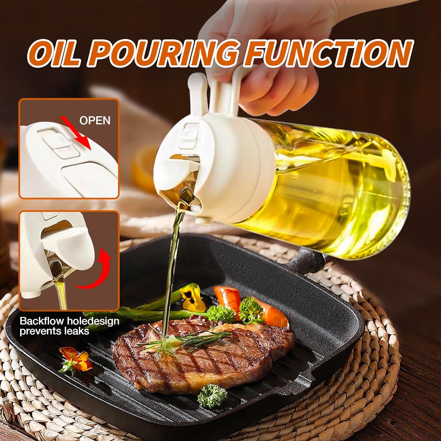 Oil Sprayer, Oil Dispenser Bottle, Glass Oil Bottle, Oil Spray Bottle, Food-grade Oil Mister for Air Fryer, Salad, Frying, BBQ -17oz/500ml (2 in 1)