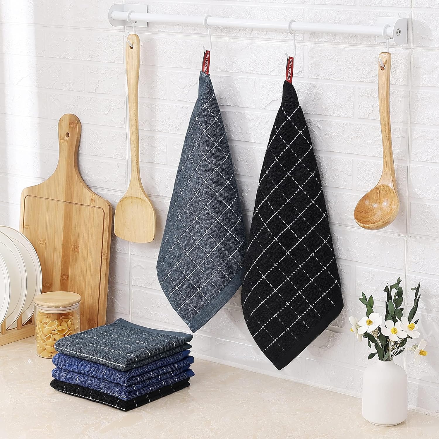 Kitchen Towels, Soft and Super Absorbent Dish Towels, Cotton Kitchen Towels -Pack of 4 (13