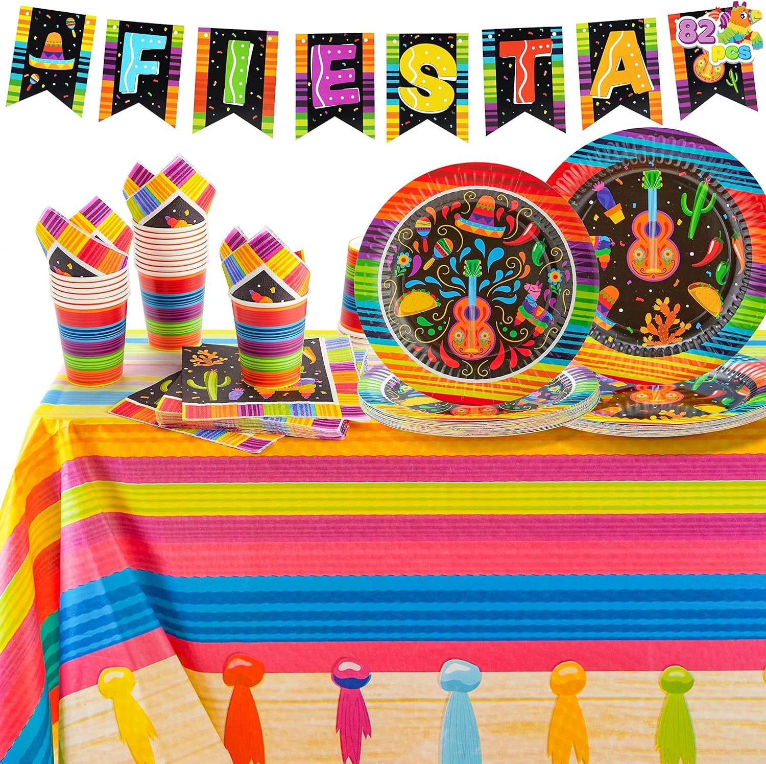 Fiesta Tableware Set, Party Supplies Packs for Cinco De Mayo, Party Decoration Supplies, Table Decorations -82PCS