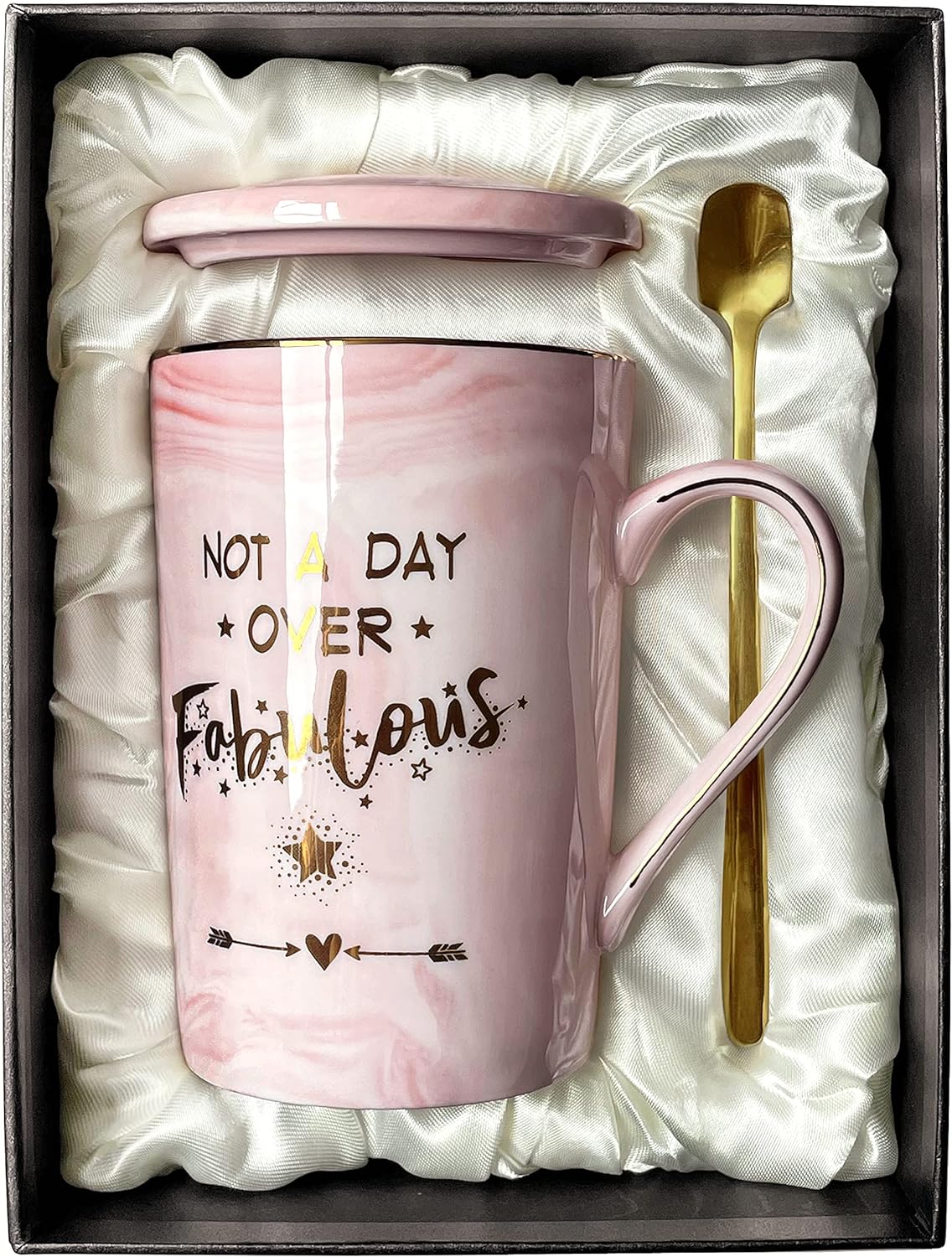 Mothers Day Gifts for Mom from Daughter, Son, Kids - World's Best Mom, Birthday Present, Marble Ceramic Coffee Cup with Lid Cards - 4oz