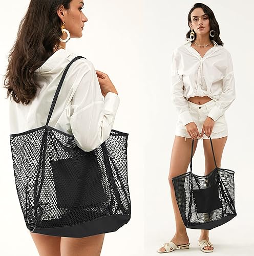 Mesh Beach Tote, Womens Shoulder Handbag, Beach Bag