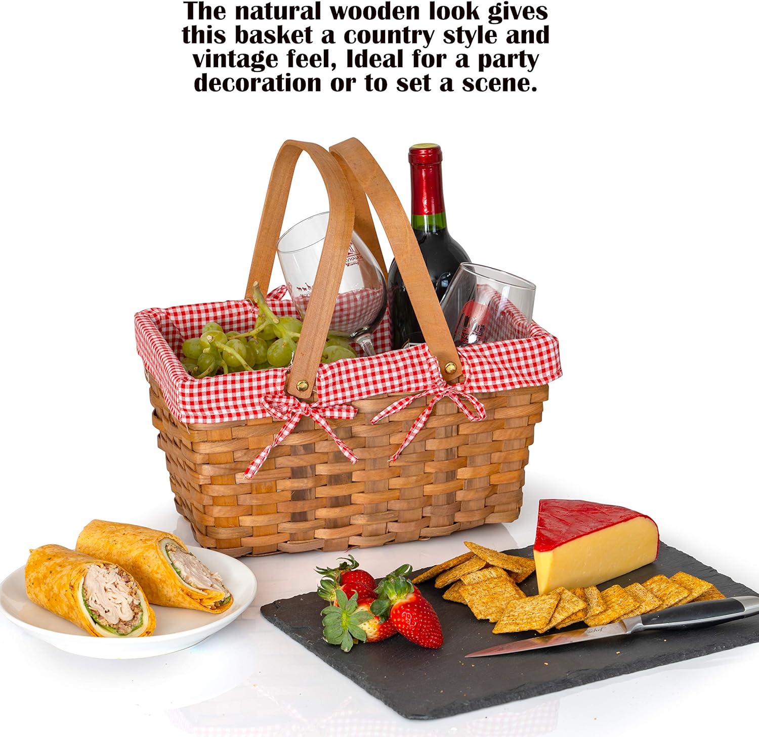 Picnic Basket, Basket with Handles, Picnic Basket with Lining, Picnic Basket with Handles