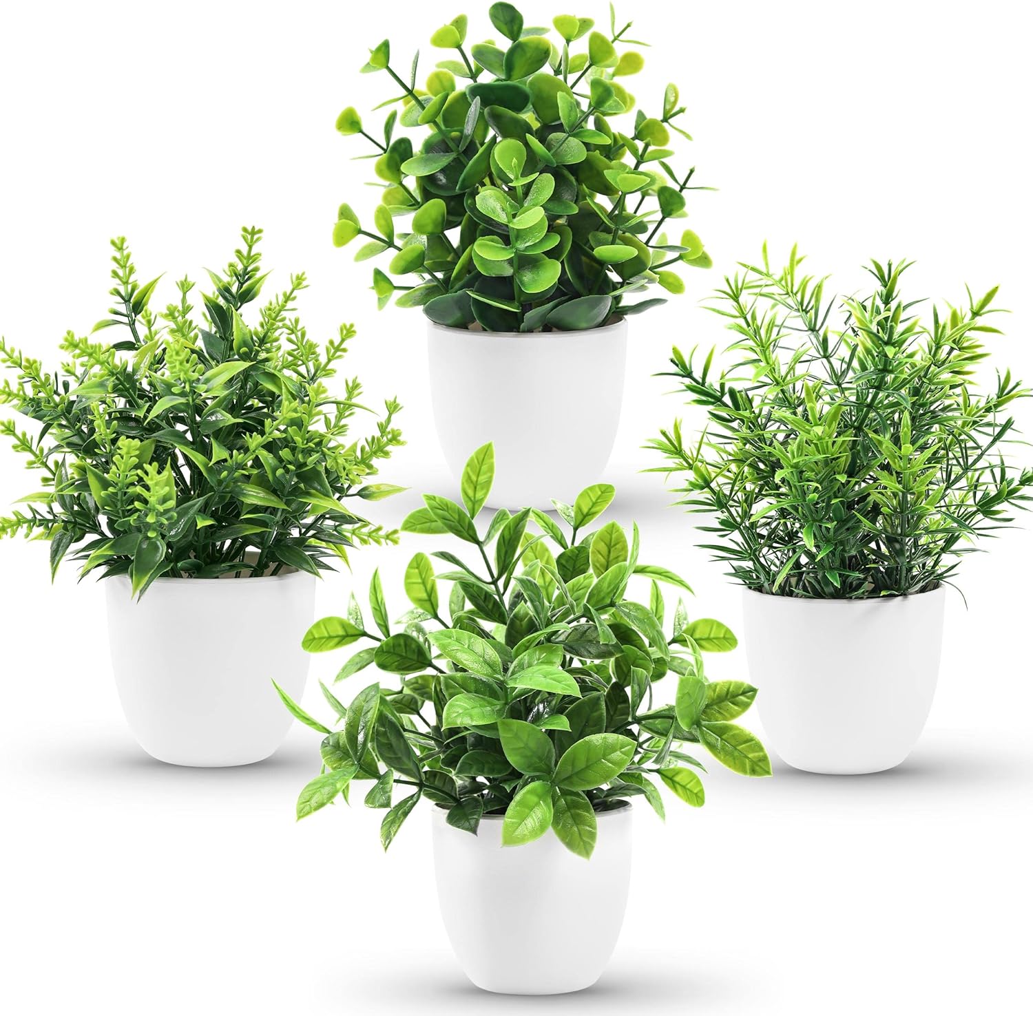 Faux Plants Indoor,  Mini Artificial Plants, Fake Plants for Home, Office, Shelf, Farmhouse Bathroom- 4 Packs