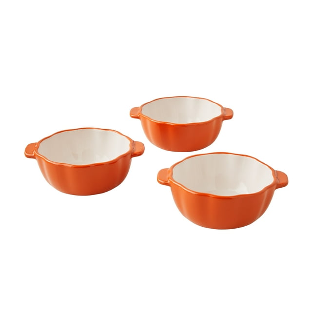 Ceramic Orange Pumpkin Mini Cocottes Set, Mini Ceramic Bowls -14.2-oz (3Pcs)