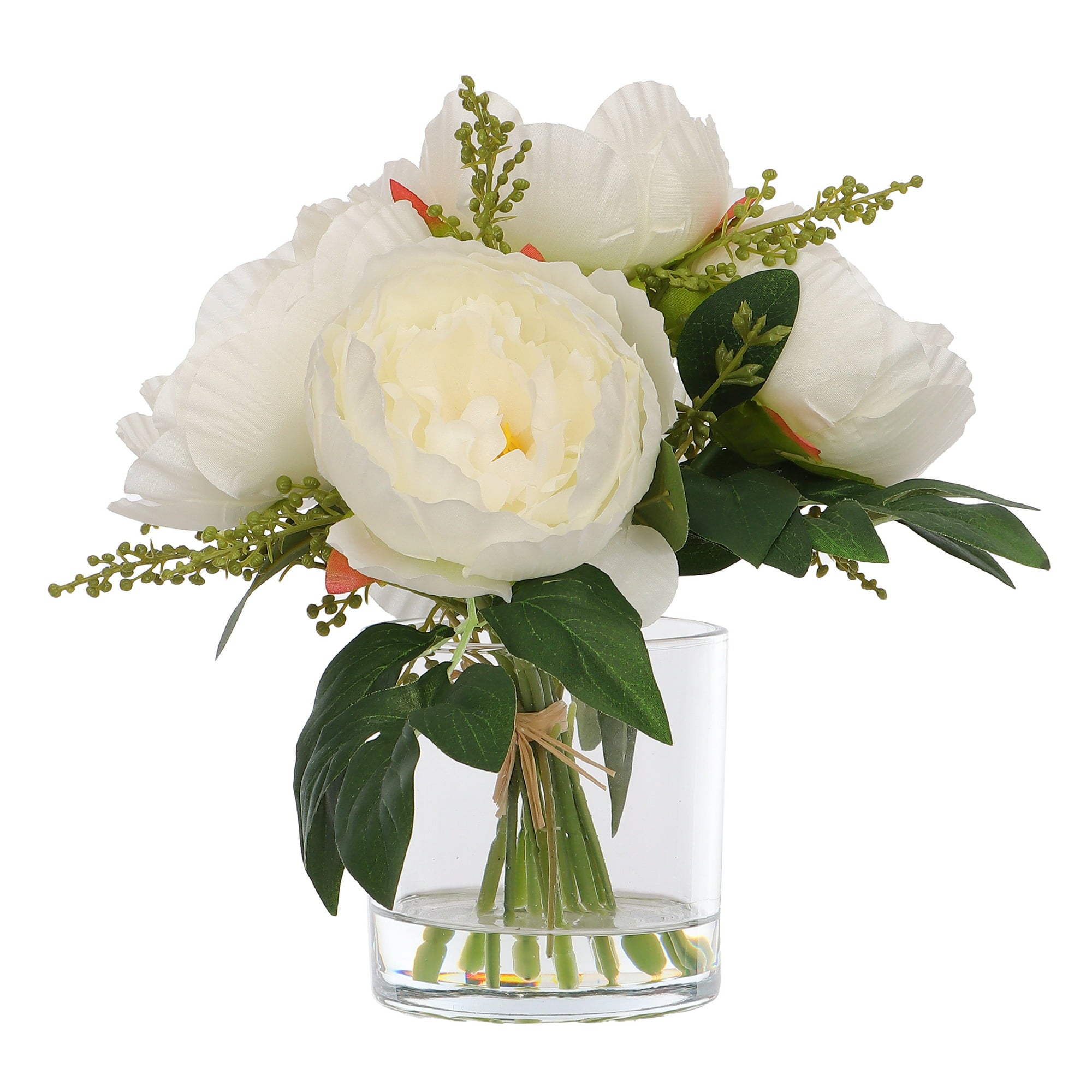 White Flowers in Clear Glass Jar, Artificial Flowers -9.5