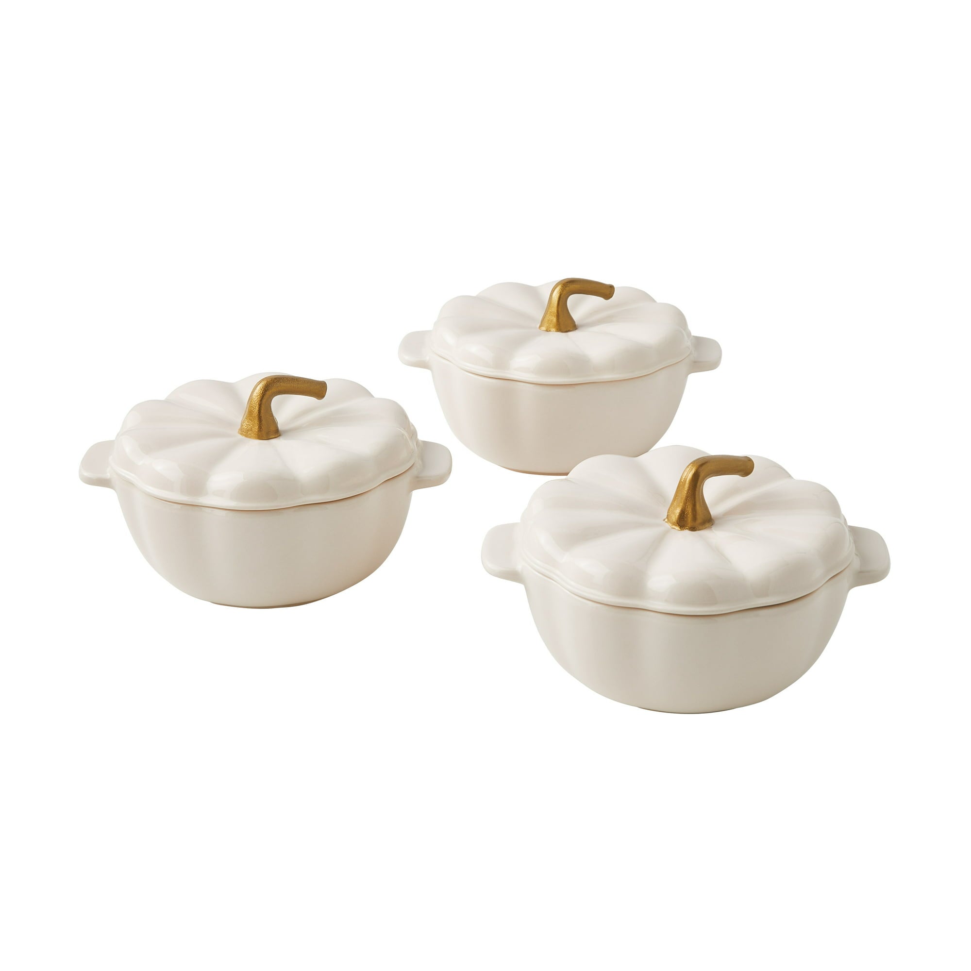 Ceramic Orange Pumpkin Mini Cocottes Set, Mini Ceramic Bowls -14.2-oz (3Pcs)