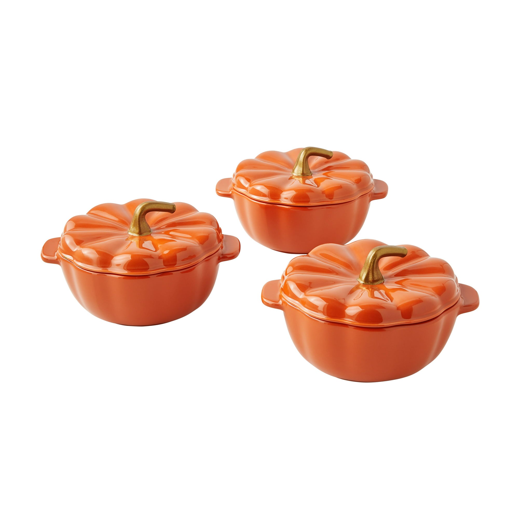 Ceramic Orange Pumpkin Mini Cocottes Set, Mini Ceramic Bowls -14.2-oz (3Pcs)