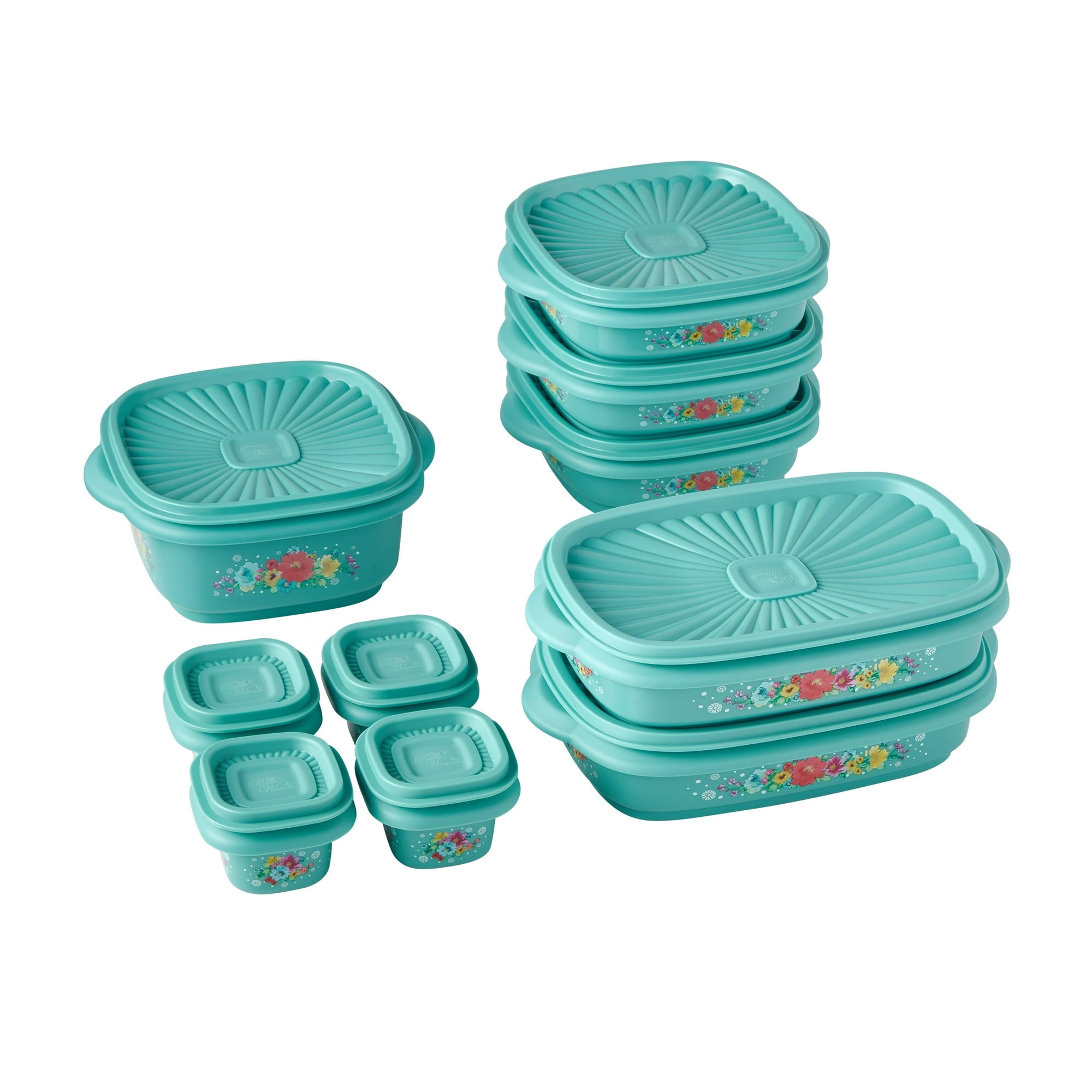 Plastic Food Storage Container Variety Set, Breezy Blossom 20 Piece