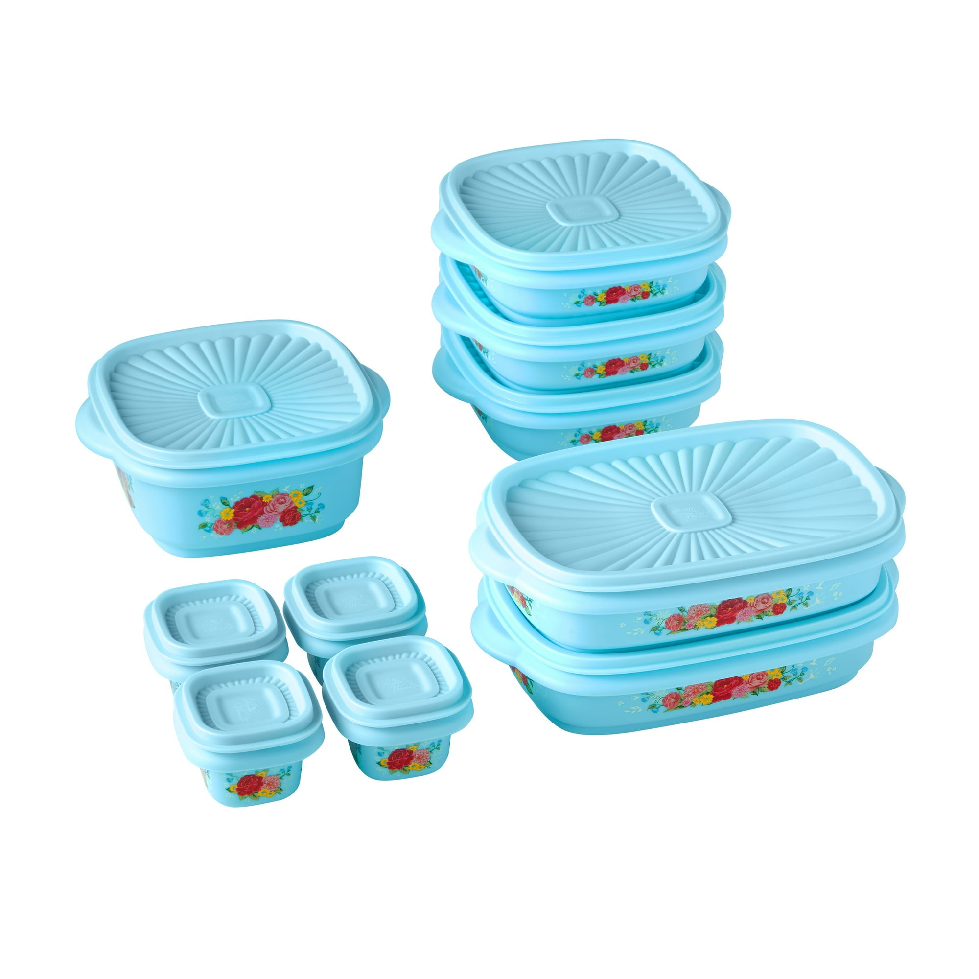 Plastic Food Storage Container Variety Set, Breezy Blossom 20 Piece