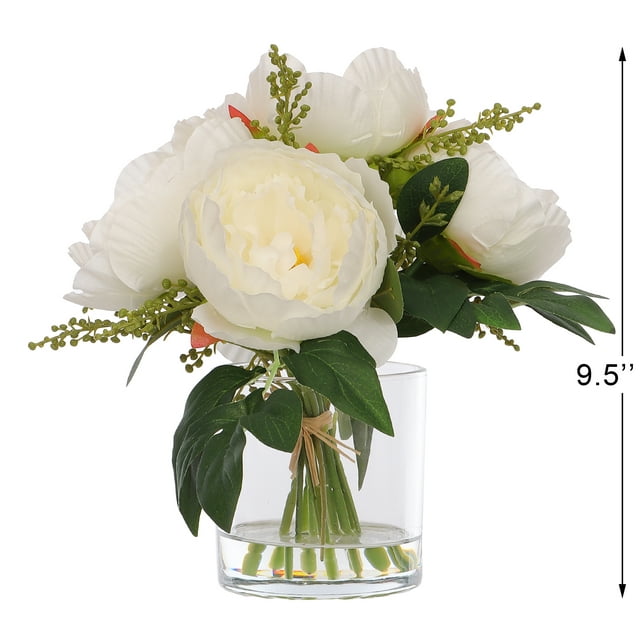 White Flowers in Clear Glass Jar, Artificial Flowers -9.5