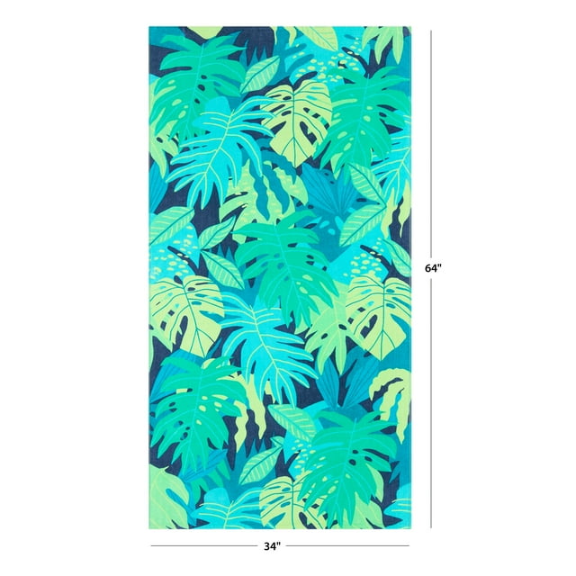 Cotton Blend Palm Print Beach Towel -34