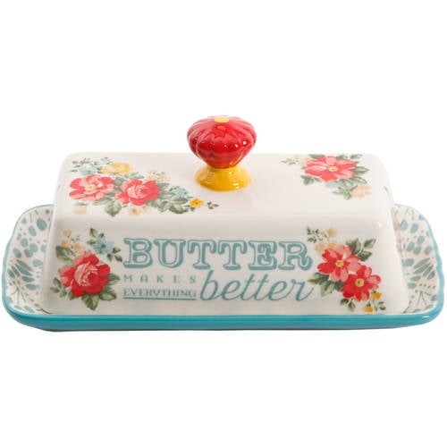 Floral Salt and Pepper and Butter Dish Set