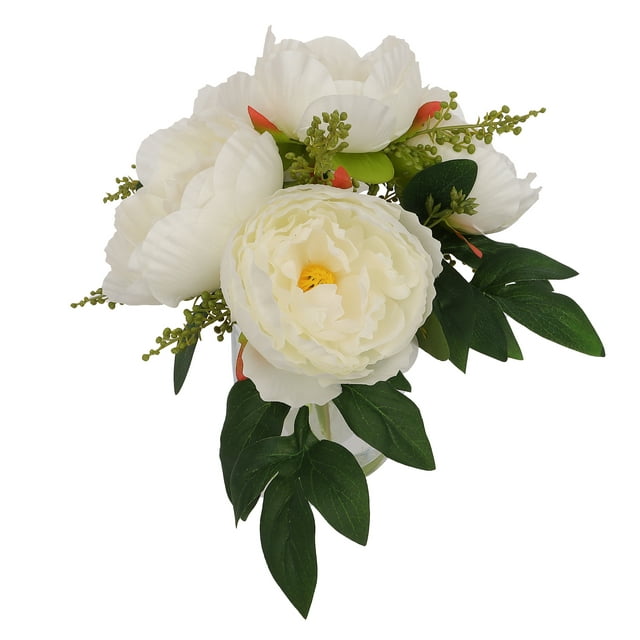 White Flowers in Clear Glass Jar, Artificial Flowers -9.5