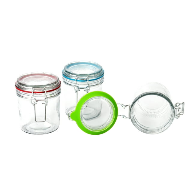 Kitchen Storage Jars, Clear Glass Lock Lid Jar with Silicone Gasket -9.4-Ounce